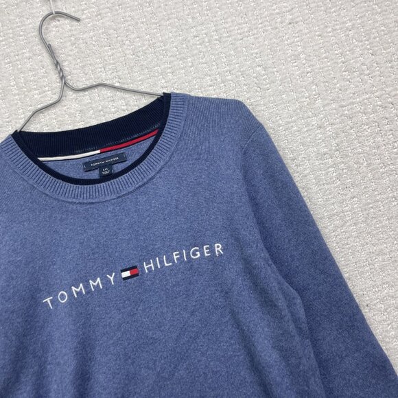 Tommy Hilfiger Shirt Blue Striped Long Sleeve Spell out logo Women Sz L Preppy - Picture 5 of 12